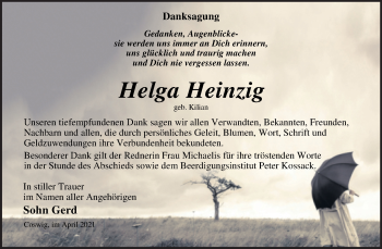 Traueranzeige von Helga Heimzig von Mitteldeutsche Zeitung Wittenberg