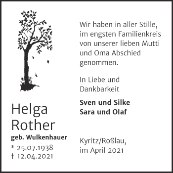 Traueranzeige von Helga Rother von Trauerkombi Dessau