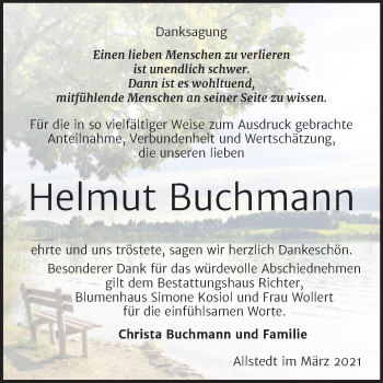 Traueranzeige von Helmut Buchmann von Mitteldeutsche Zeitung Sangerhausen