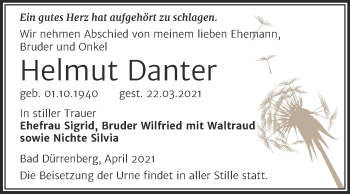 Traueranzeige von Helmut Danter von Mitteldeutsche Zeitung Merseburg/Querfurt