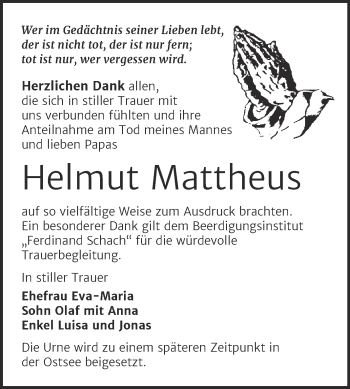 Traueranzeige von Helmut Mattheus von Mitteldeutsche Zeitung Wittenberg