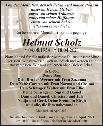 Traueranzeige von Helmut Scholz von Mitteldeutsche Zeitung Quedlingburg