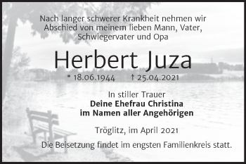 Traueranzeige von Herbert Juza von Trauerkombi Zeitz