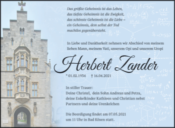 Traueranzeige von Herbert Lander von Mitteldeutsche Zeitung Naumburg/Nebra