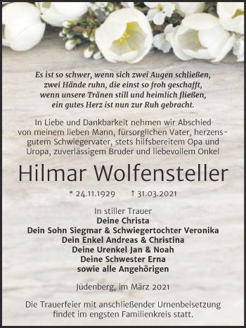 Traueranzeige von Hilmar Wolfensteller von Mitteldeutsche Zeitung Wittenberg