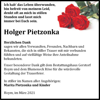 Traueranzeige von Holger Pietzonka von Mitteldeutsche Zeitung Aschersleben