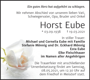 Traueranzeige von Horst Eube von Mitteldeutsche Zeitung Quedlingburg