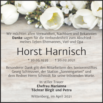 Traueranzeige von Horst Harnisch von Mitteldeutsche Zeitung Wittenberg