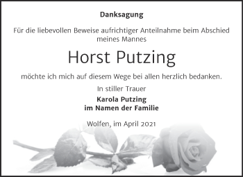 Traueranzeige von Horst Putzing von Mitteldeutsche Zeitung Bitterfeld