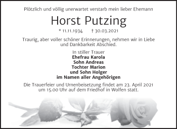 Traueranzeige von Horst Putzing von Mitteldeutsche Zeitung Bitterfeld