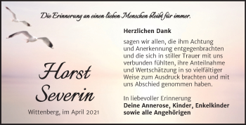Traueranzeige von Horst Severin von Trauerkombi Wittenberg