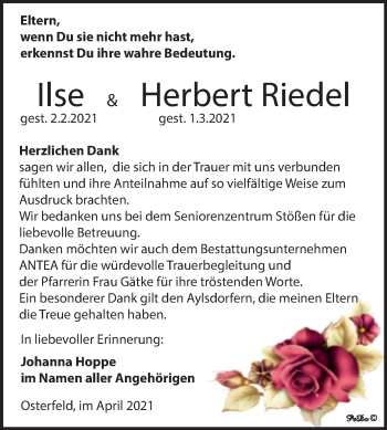 Traueranzeige von Ilse und Herbert Riedel von Mitteldeutsche Zeitung Zeitz