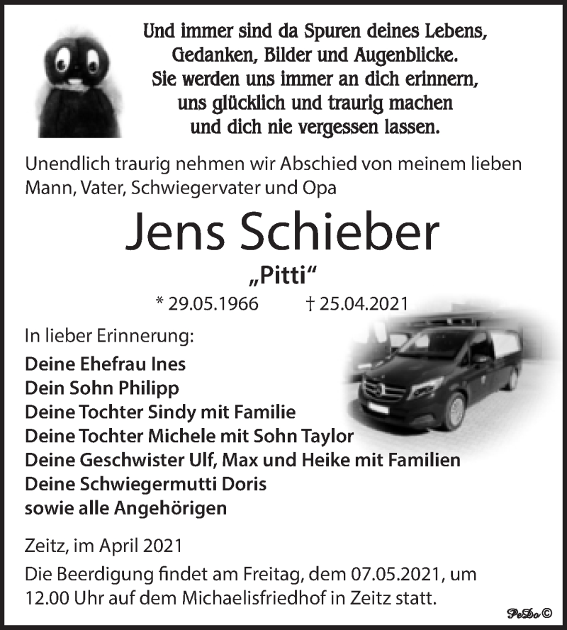  Traueranzeige für Jens Schieber vom 30.04.2021 aus Trauerkombi Zeitz