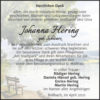 Traueranzeige von Johanna Hering von Mitteldeutsche Zeitung Merseburg/Querfurt