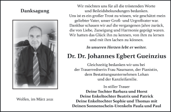 Traueranzeige von Johannes Egbert Gueinzius von Mitteldeutsche Zeitung Bitterfeld