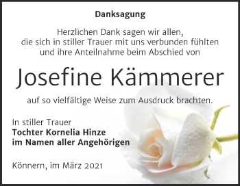 Traueranzeige von Josefine Kämmerer von Mitteldeutsche Zeitung Bernburg