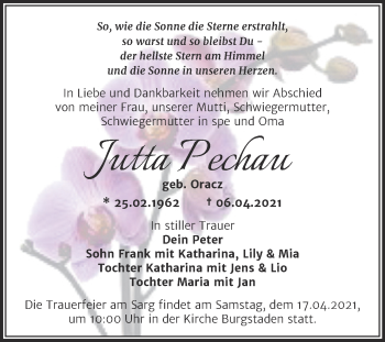Traueranzeige von Jutta Pechau von Mitteldeutsche Zeitung Merseburg/Querfurt
