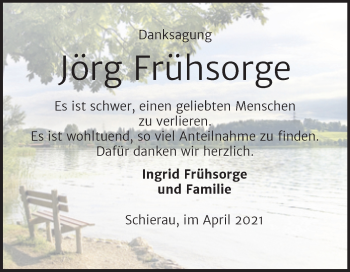 Traueranzeige von Jörg Frühsorge von Mitteldeutsche Zeitung Bitterfeld