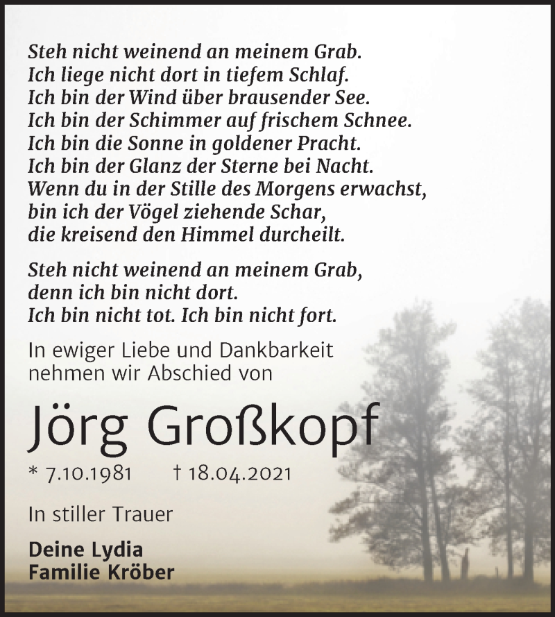  Traueranzeige für Jörg Großkopf vom 24.04.2021 aus Mitteldeutsche Zeitung Zeitz