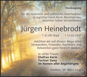 Traueranzeige von Jürgen Heinebrodt von Mitteldeutsche Zeitung Mansfelder Land