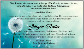Traueranzeige von Jürgen Rotter von Mitteldeutsche Zeitung Aschersleben