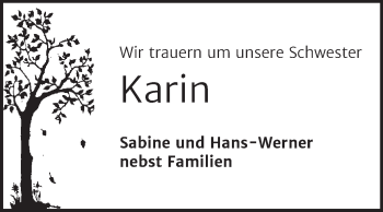 Traueranzeige von Karin  von Mitteldeutsche Zeitung Wittenberg