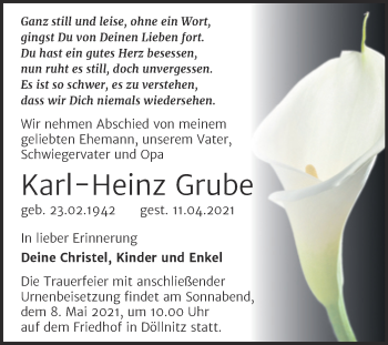 Traueranzeige von Karl-Heinz Grube von Mitteldeutsche Zeitung Merseburg/Querfurt
