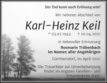 Traueranzeige von Karl-Heinz Keil von Trauerkombi Merseburg