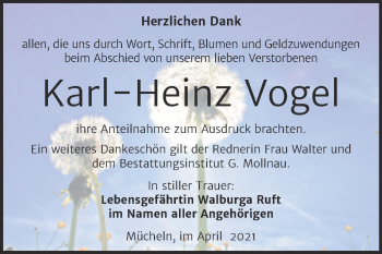 Traueranzeige von Karl-Heinz Vogel von Mitteldeutsche Zeitung Merseburg/Querfurt