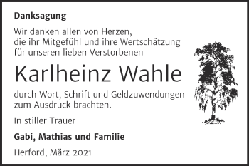 Traueranzeige von Karlheinz Wahle von Mitteldeutsche Zeitung Aschersleben