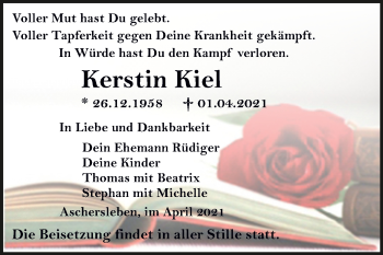 Traueranzeige von Kerstin Kiel von Mitteldeutsche Zeitung Aschersleben