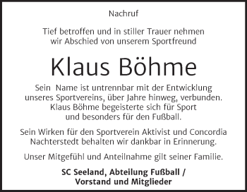 Traueranzeige von Klaus Böhme von Mitteldeutsche Zeitung Aschersleben