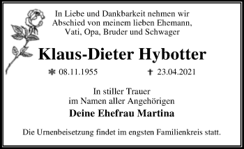 Traueranzeige von Klaus-Dieter Hybotter von Trauerkombi Dessau