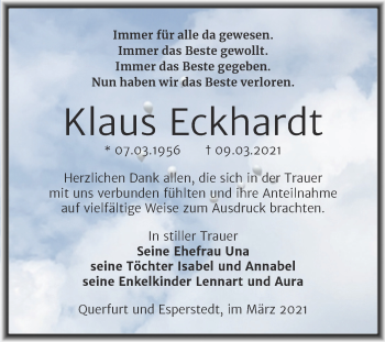 Traueranzeige von Klaus Eckhardt von Mitteldeutsche Zeitung Merseburg/Querfurt