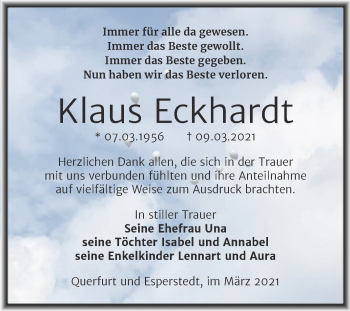 Traueranzeige von Klaus Eckhardt von Super Sonntag Merseburg/Querfurt