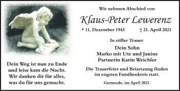 Traueranzeige von Klaus-Peter Lewerenz von Trauerkombi Quedlinburg