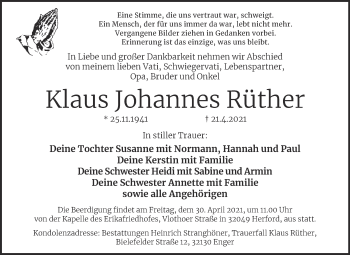 Traueranzeige von Klaus Johannes Rüther von Mitteldeutsche Zeitung Merseburg/Querfurt