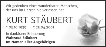 Traueranzeige von Kurt Stäubert von Mitteldeutsche Zeitung