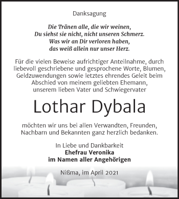 Traueranzeige von Lothar Dybala von Trauerkombi Zeitz
