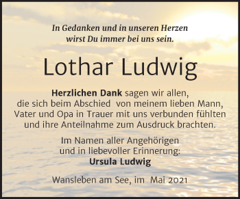 Traueranzeige von Lothar Ludwig von Trauerkombi Mansfelder Land