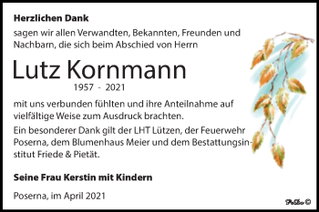 Traueranzeige von Lutz Kornmann von Mitteldeutsche Zeitung Weißenfels