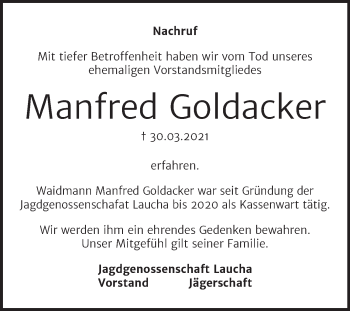Traueranzeige von Manfred Goldacker von Mitteldeutsche Zeitung Naumburg/Nebra