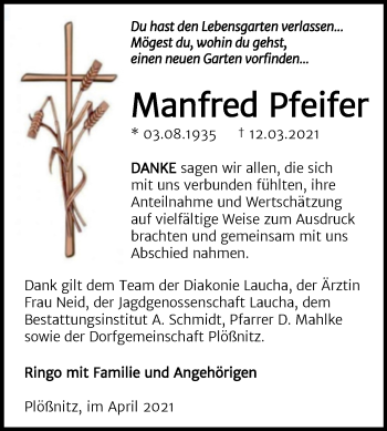Traueranzeige von Manfred Pfeifer von Super Sonntag Naumburg/Nebra