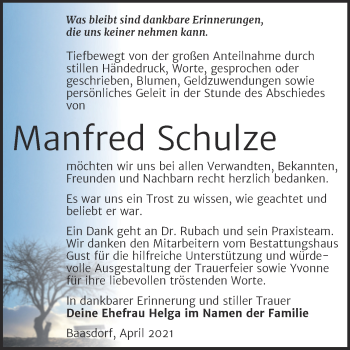 Traueranzeige von Manfred Schulze von Mitteldeutsche Zeitung Köthen
