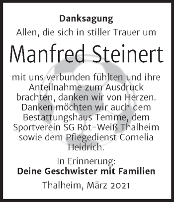 Traueranzeige von Manfred Steinert von Mitteldeutsche Zeitung Bitterfeld