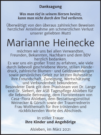 Traueranzeige von Marianne Heinecke von Mitteldeutsche Zeitung Bernburg
