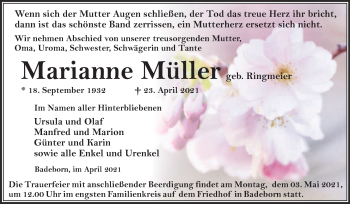 Traueranzeige von Marianne Müller von Trauerkombi Quedlinburg