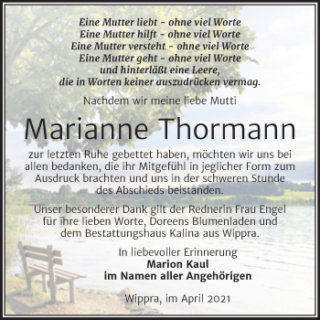 Traueranzeige von Marianne Thormann von Mitteldeutsche Zeitung Sangerhausen