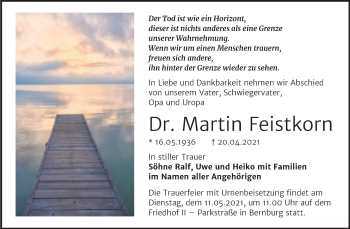 Traueranzeige von Martin Feistkorn von Trauerkombi Bernburg