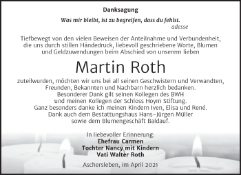 Traueranzeige von Martin Roth von Mitteldeutsche Zeitung Aschersleben